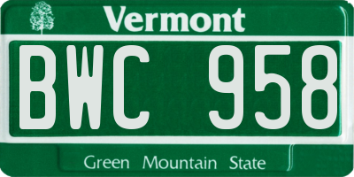 VT license plate BWC958
