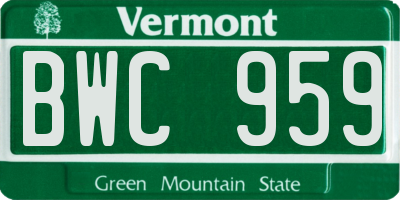 VT license plate BWC959
