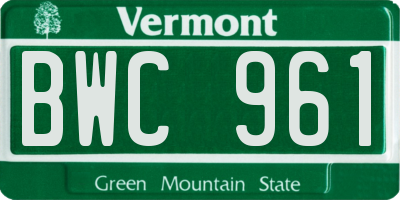 VT license plate BWC961