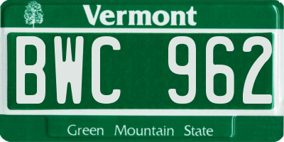 VT license plate BWC962