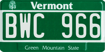 VT license plate BWC966