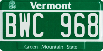 VT license plate BWC968