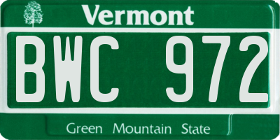 VT license plate BWC972