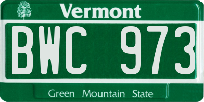 VT license plate BWC973