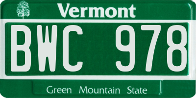 VT license plate BWC978