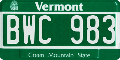 VT license plate BWC983