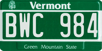 VT license plate BWC984