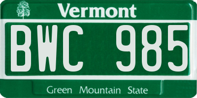 VT license plate BWC985