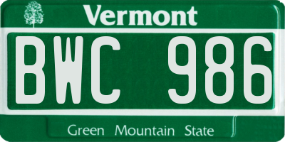 VT license plate BWC986