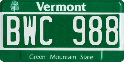 VT license plate BWC988