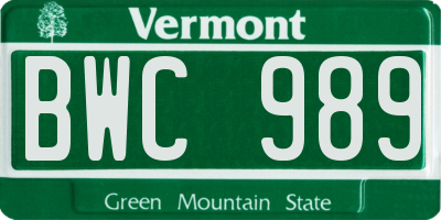 VT license plate BWC989