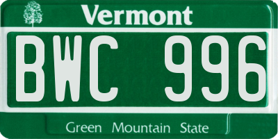 VT license plate BWC996