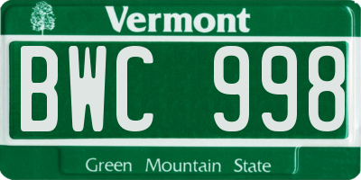VT license plate BWC998