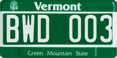 VT license plate BWD003