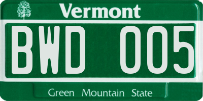 VT license plate BWD005