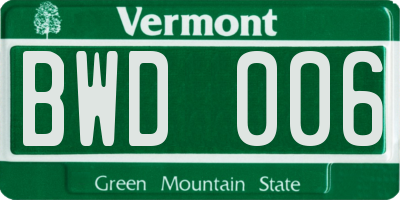 VT license plate BWD006
