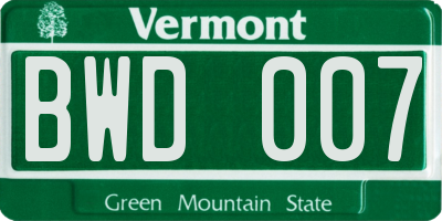VT license plate BWD007