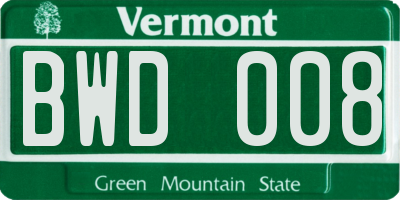VT license plate BWD008