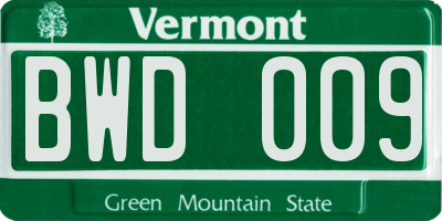 VT license plate BWD009