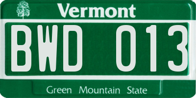 VT license plate BWD013