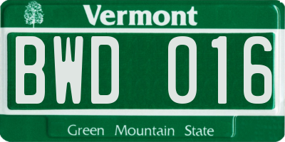 VT license plate BWD016