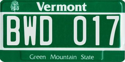 VT license plate BWD017