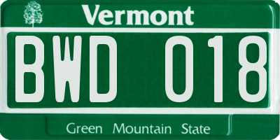 VT license plate BWD018