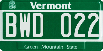 VT license plate BWD022
