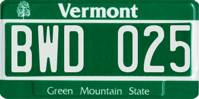 VT license plate BWD025