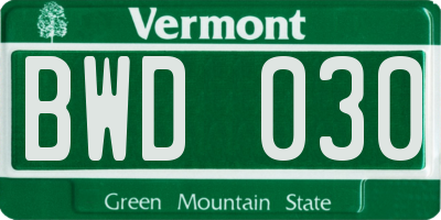 VT license plate BWD030