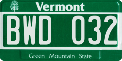 VT license plate BWD032