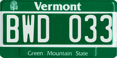 VT license plate BWD033