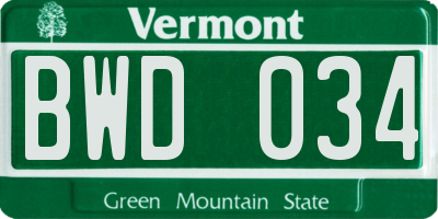 VT license plate BWD034