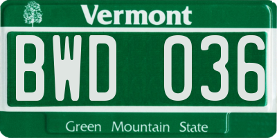 VT license plate BWD036