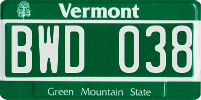 VT license plate BWD038