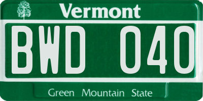 VT license plate BWD040