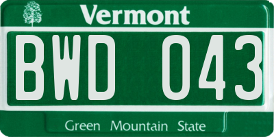 VT license plate BWD043