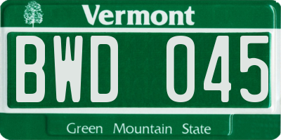 VT license plate BWD045