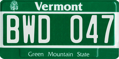 VT license plate BWD047