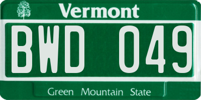 VT license plate BWD049