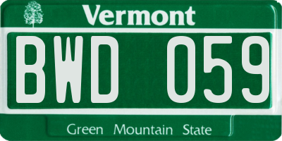 VT license plate BWD059