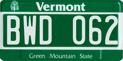 VT license plate BWD062