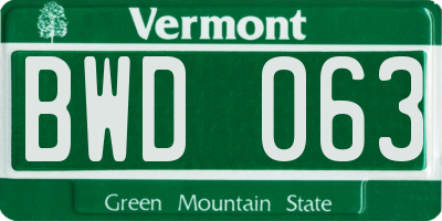 VT license plate BWD063