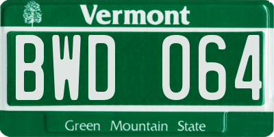 VT license plate BWD064