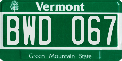 VT license plate BWD067