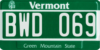VT license plate BWD069