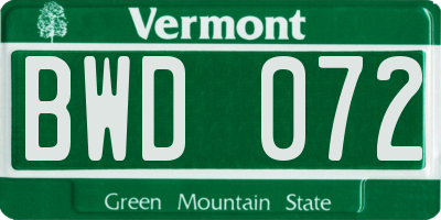 VT license plate BWD072