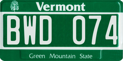 VT license plate BWD074