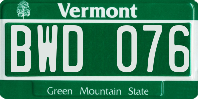 VT license plate BWD076