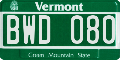 VT license plate BWD080